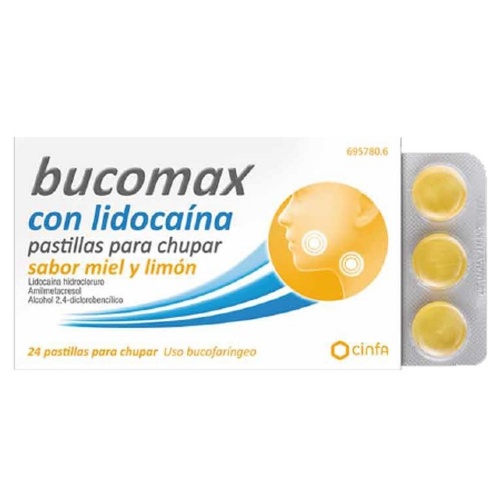 BUCOMAX CON LIDOCAINA PASTILLAS PARA CHUPAR SABOR MIEL Y LIMON, 24 pastillas