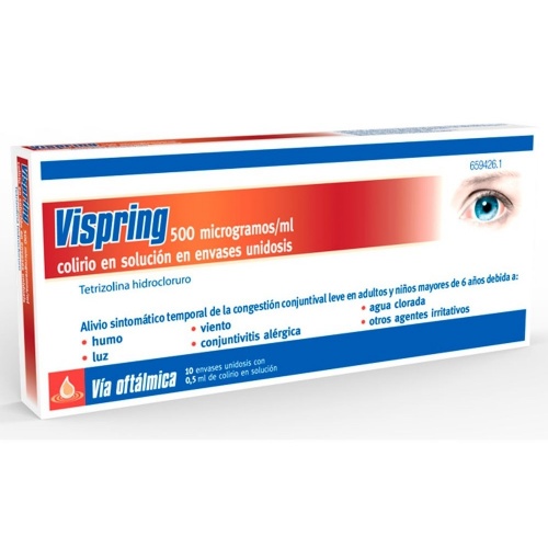 VISPRING 500 microgramos/ml COLIRIO EN SOLUCION EN ENVASE UNIDOSIS, 10 envases unidosis de 0,5 ml