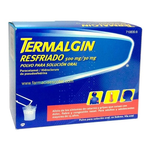 TERMALGIN RESFRIADO 500 MG/30 MG POLVO PARA SOLUCION ORAL, 10 sobres