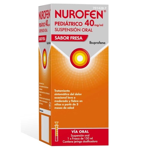 NUROFEN PEDIATRICO 40 MG/ML SUSPENSION ORAL SABOR FRESA, 1 frasco de 150 ml